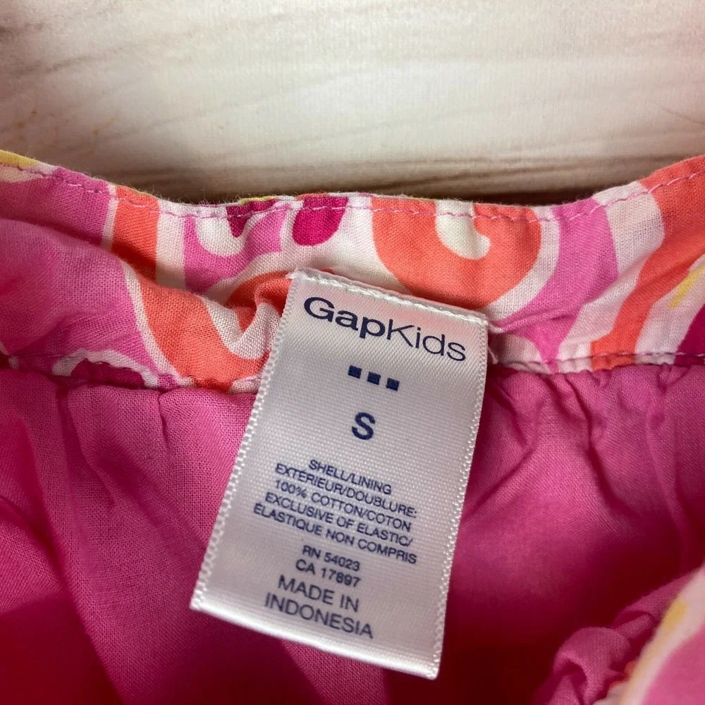 Gap Dress Girls Small Pink Yellow Cotton Paisley A-Line Sleeveless Square Neck